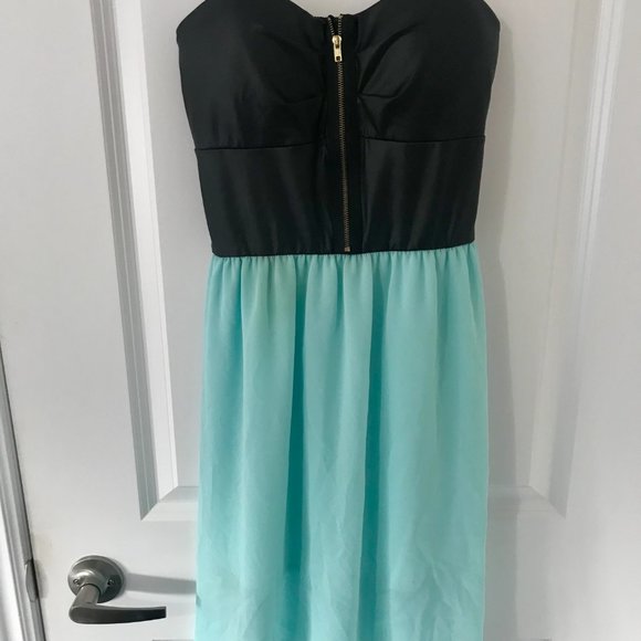 Seductions Blue Dress with Black Faux Leather Top - Picture 5 of 8